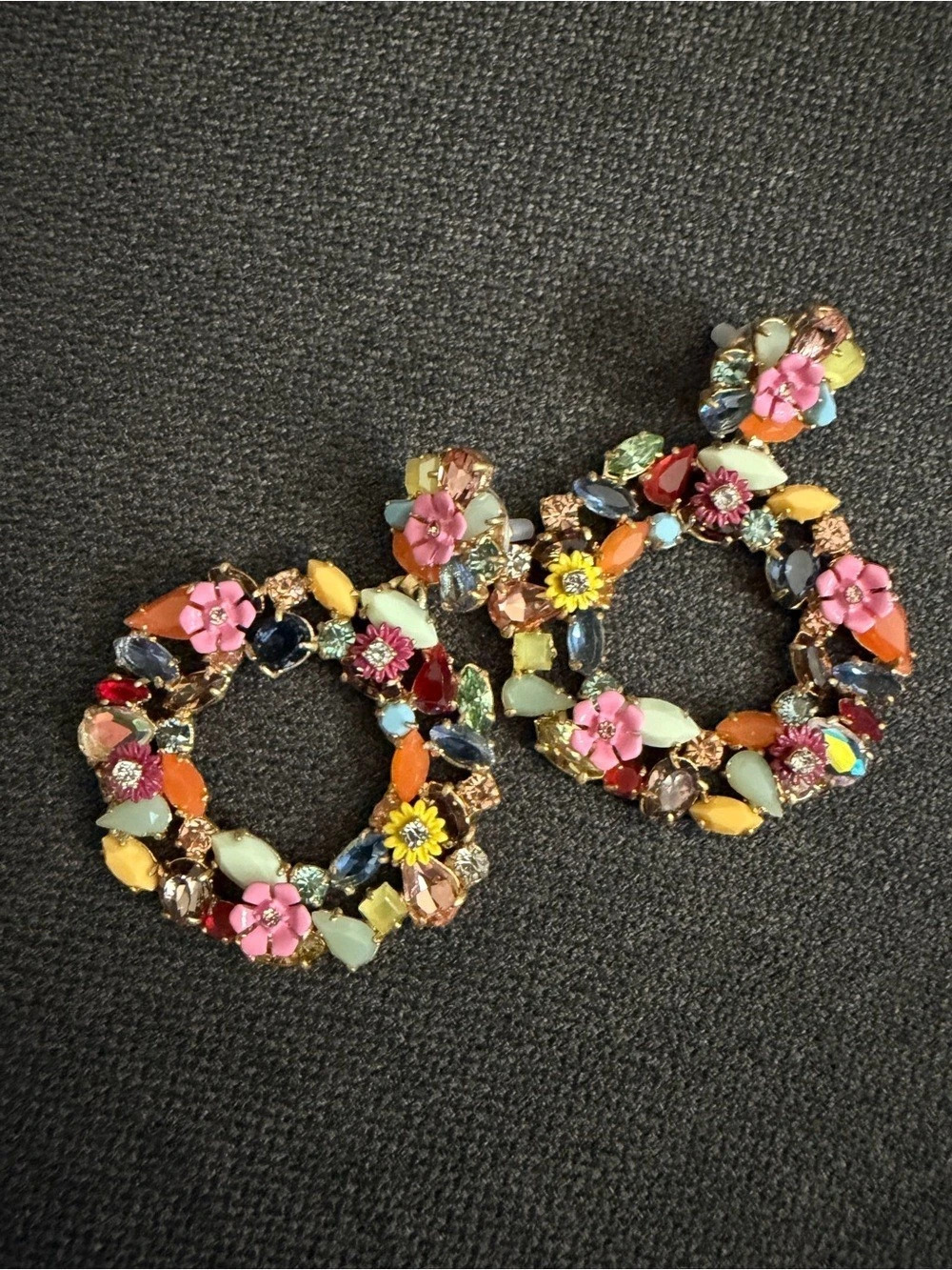 J.Crew Mixed Crystal Circle Statement Earrings Multicolor & Gold